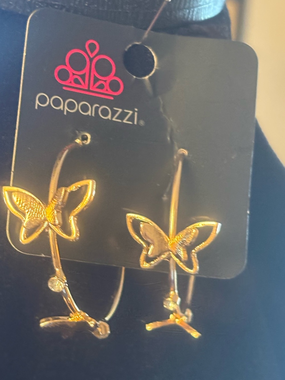 paparazzi Gold Butterfly Hoop Earrings with Sparkle Accents
